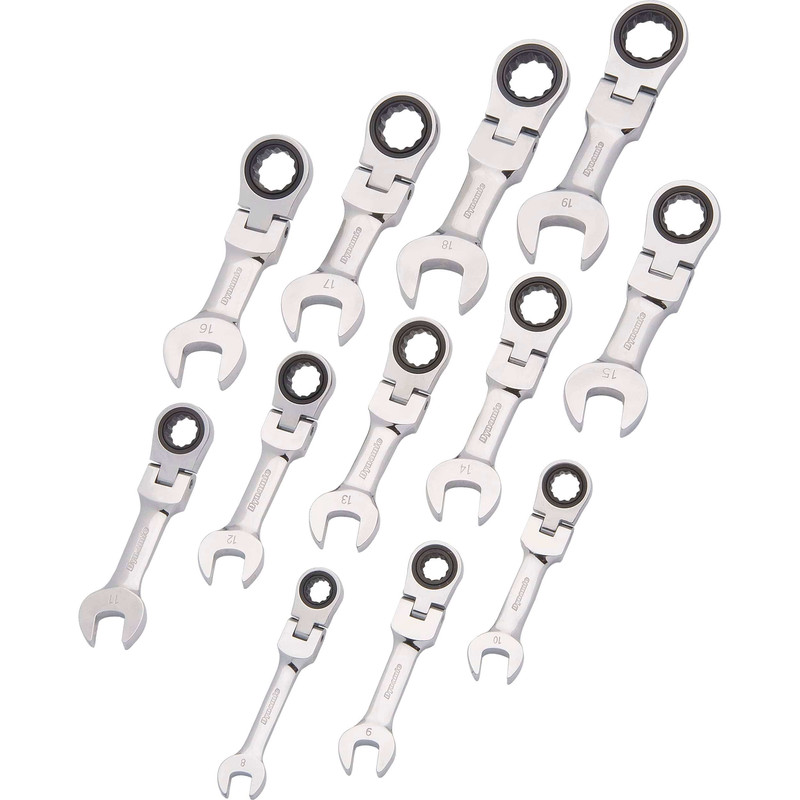Ratcheting Wrench Set, 12pc, Metric, Stubby Flex Head Combination 8mm - 19mm